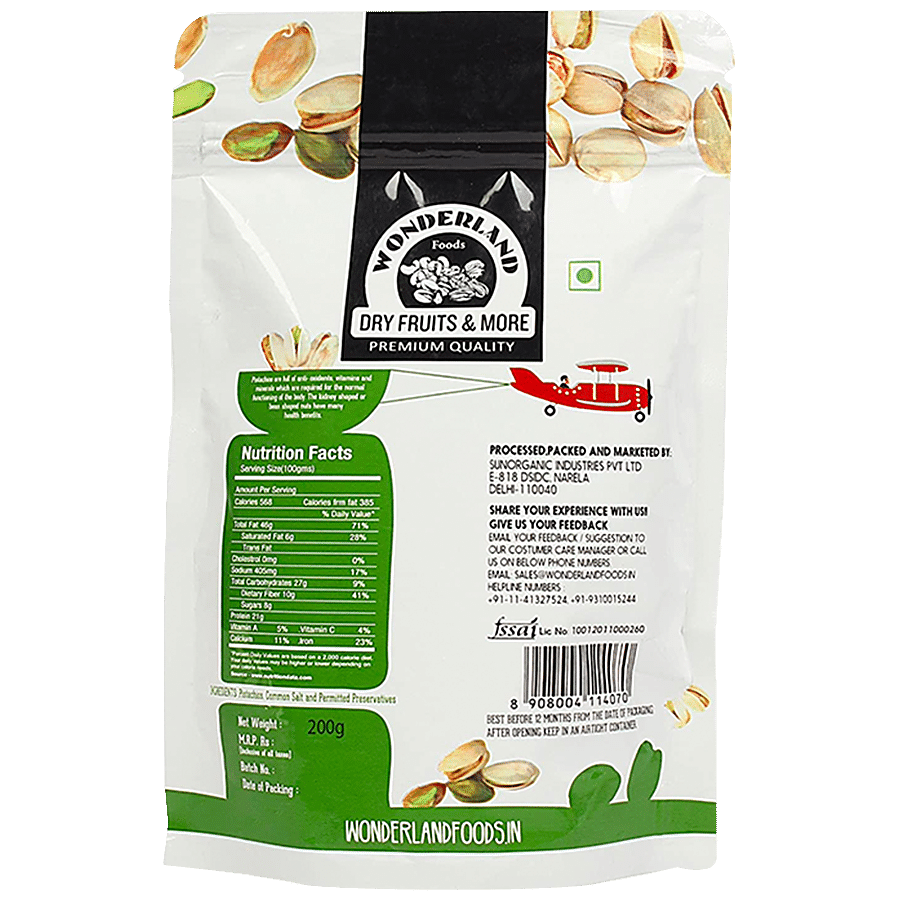 Wonderland Foods Roasted & Salted Pistachios - Rich In Protein & Nutrients