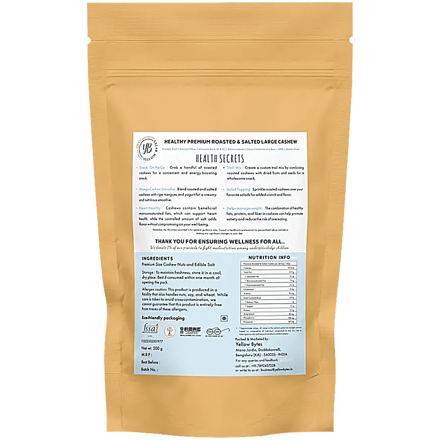 Yellow Bytes Large Cashew - Premium Roasted & Salted