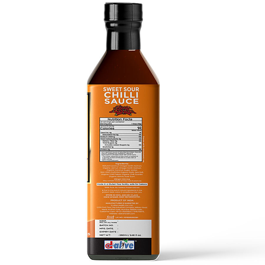 D-Alive Sweet Sour Organic Chilli Dipping & Cooking Sauce - Sugar-Free