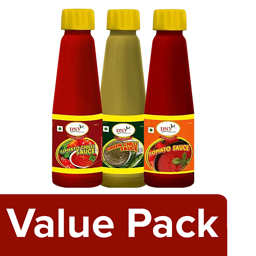 Dnv Sauce Green Chilly + Tomato Sauce + Sauce Tomato Chilly 200 g Each