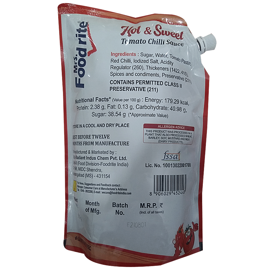 Mrs.Food Rite Hot & Sweet Tomato Chilli Sauce - Tangy Flavour