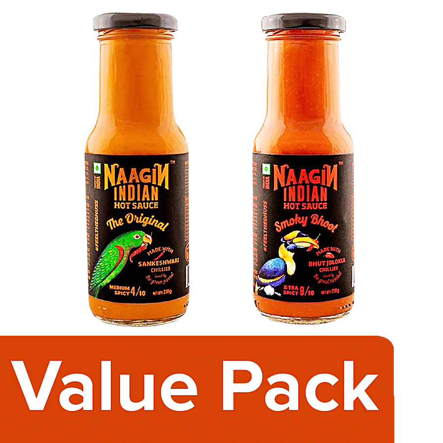 NAAGIN Original Indian Hot Chilli Medium + Bhoot Chilli Extra Spicy Sauce