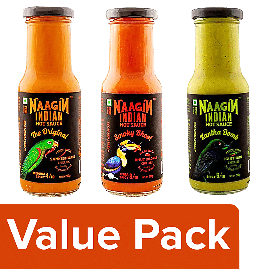 NAAGIN Original Indian Hot Chilli Medium + Kantha Bomb + Bhoot Spicy Sauce