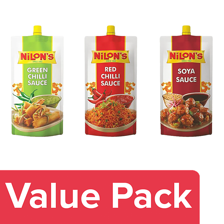 Nilon's Green Chilli Sauce + Red Chilli Sauce + Soya Sauce