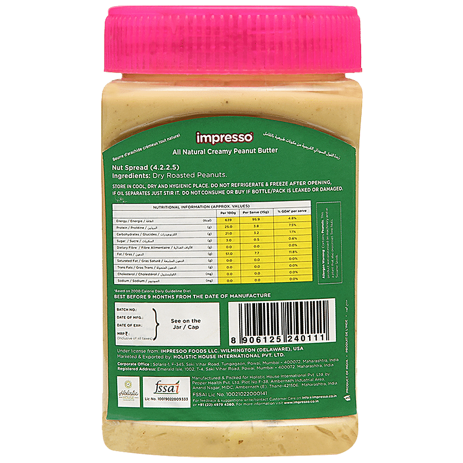 IMPRESSO All Natural Creamy Peanut Butter - High Natural Protein