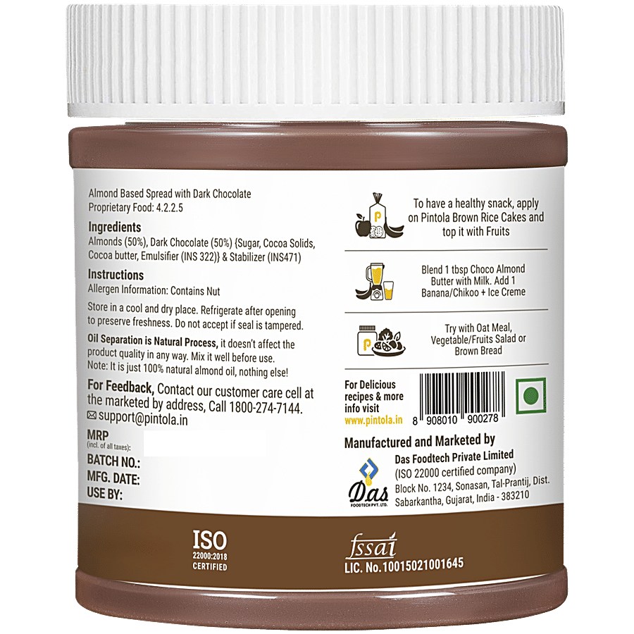 Pintola Dark Chocolate Almond Butter - Creamy