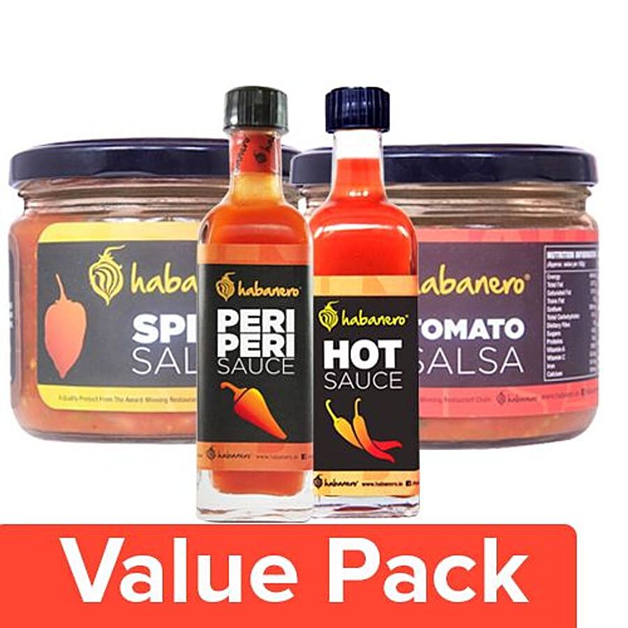 Habanero Salsa- Spicy 270G + Salsa- Tomato 270G + Sauce- Peri Peri 65G + Hot Sauce 75ml