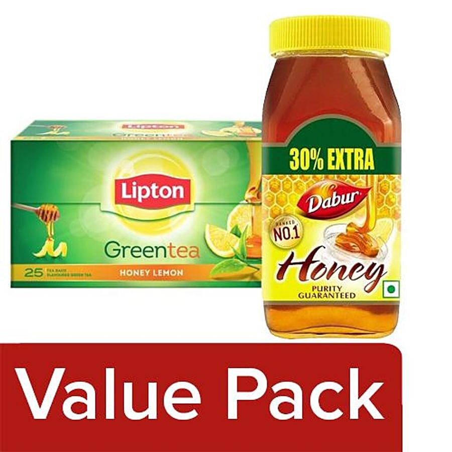 bb Combo Dabur World's No.1 Honey Brand 1 kg + Lipton Green Tea - Honey Lemon 25 pcs