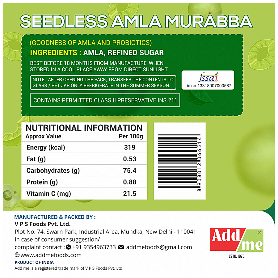 Add Me Seedless Amla Murabba - Goodness Of Probiotics