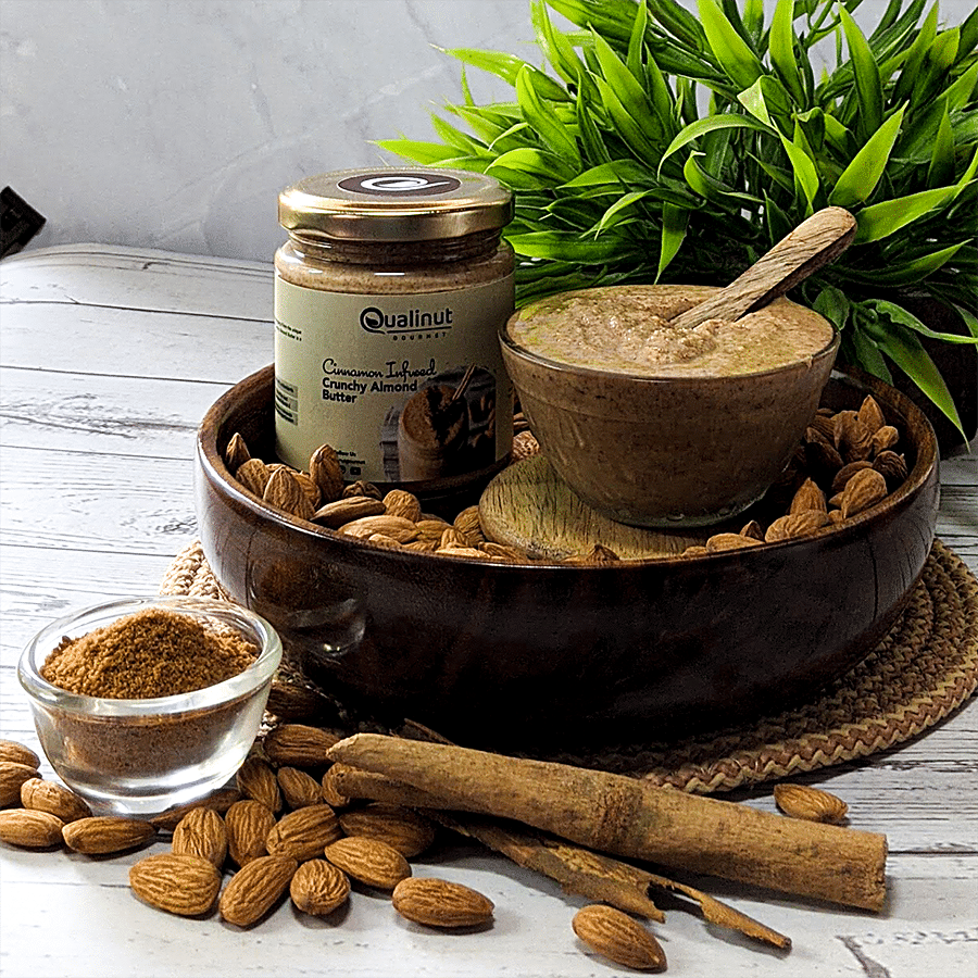 Qualinut Gourmet Cinnamon Infused Crunchy Almond Butter - Loaded With Antioxidants