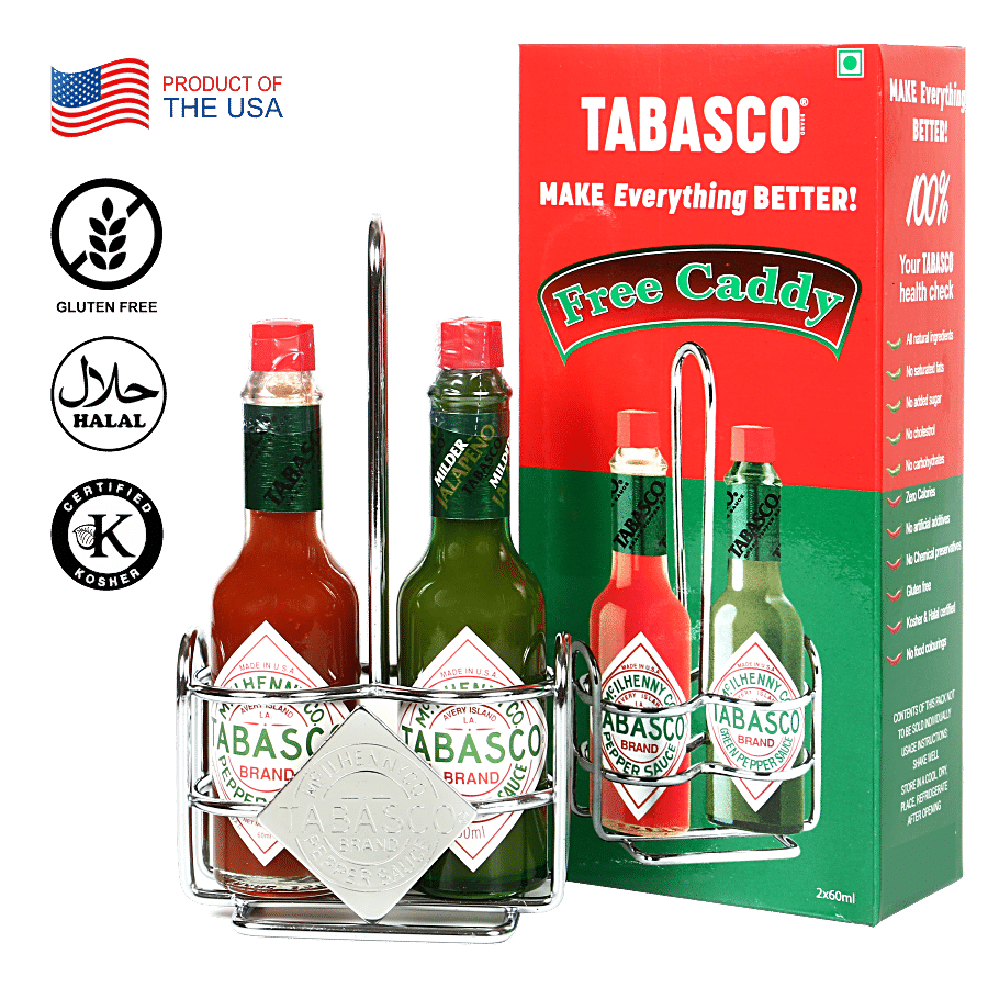 Tabasco Twin Caddy Pack - Red Pepper & Green Pepper Sauce With Free Caddy