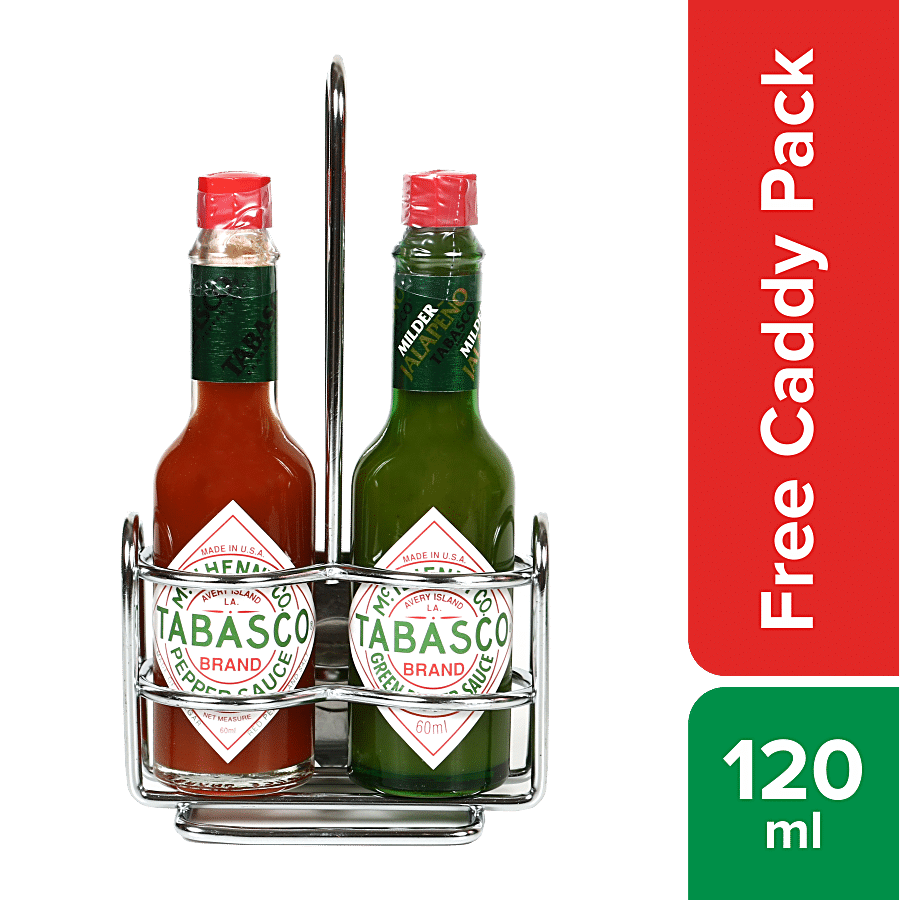 Tabasco Twin Caddy Pack - Red Pepper & Green Pepper Sauce With Free Caddy