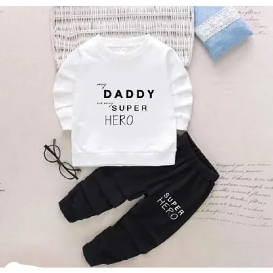 Full T Shirt Pant My Daddy My Super Hero White And Black