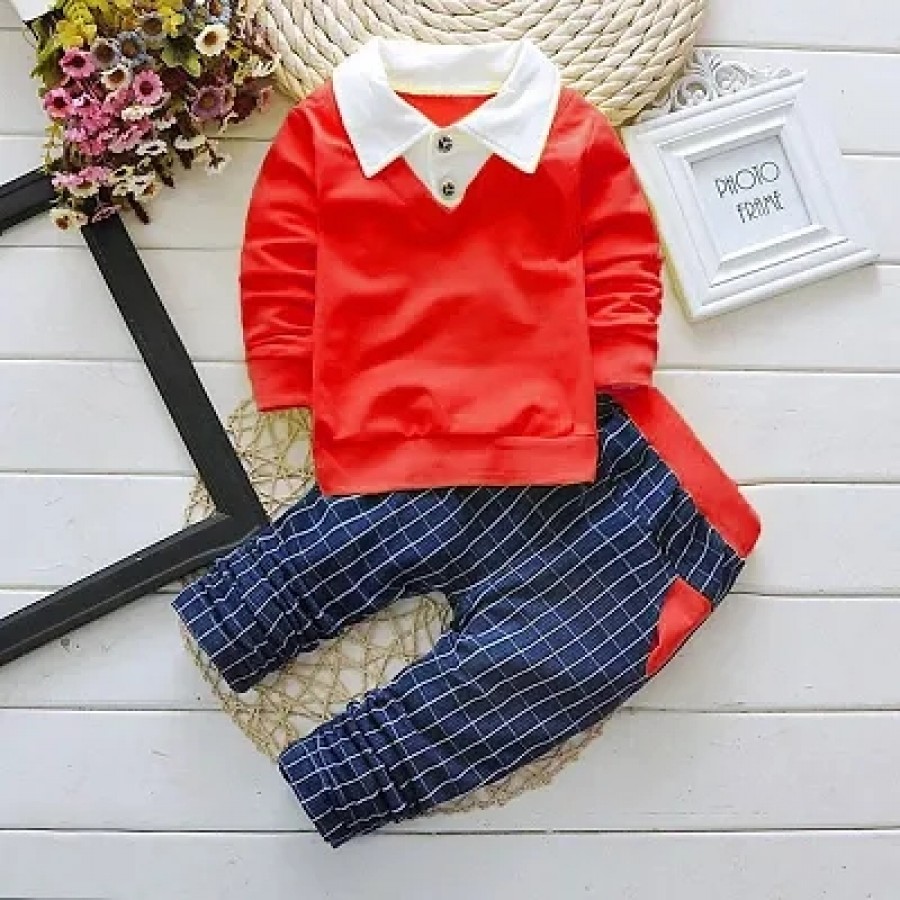 V Neck Red Boys Top and Bottom Sets