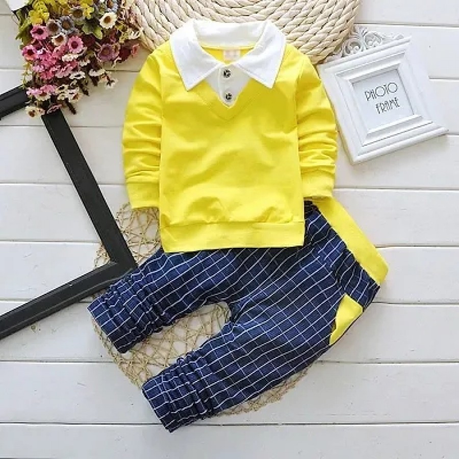 V Neck Yellow Boys Top and Bottom Sets