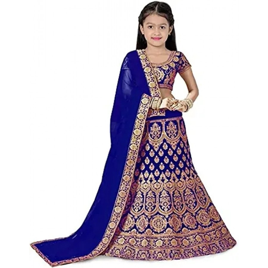 Embroidered Lehenga Choli And Dupatta Set For Girls