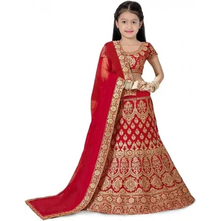 Embroidered Lehenga Choli And Dupatta Set For Girls