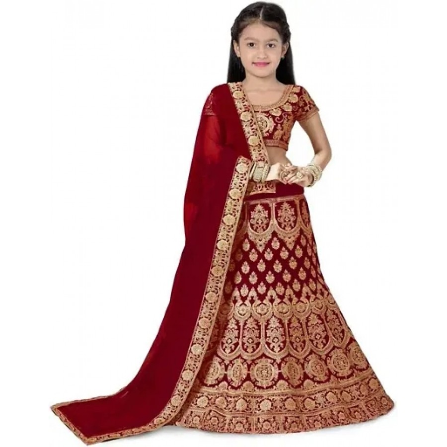 Maroon Satin Embroidered Lehenga Cholis