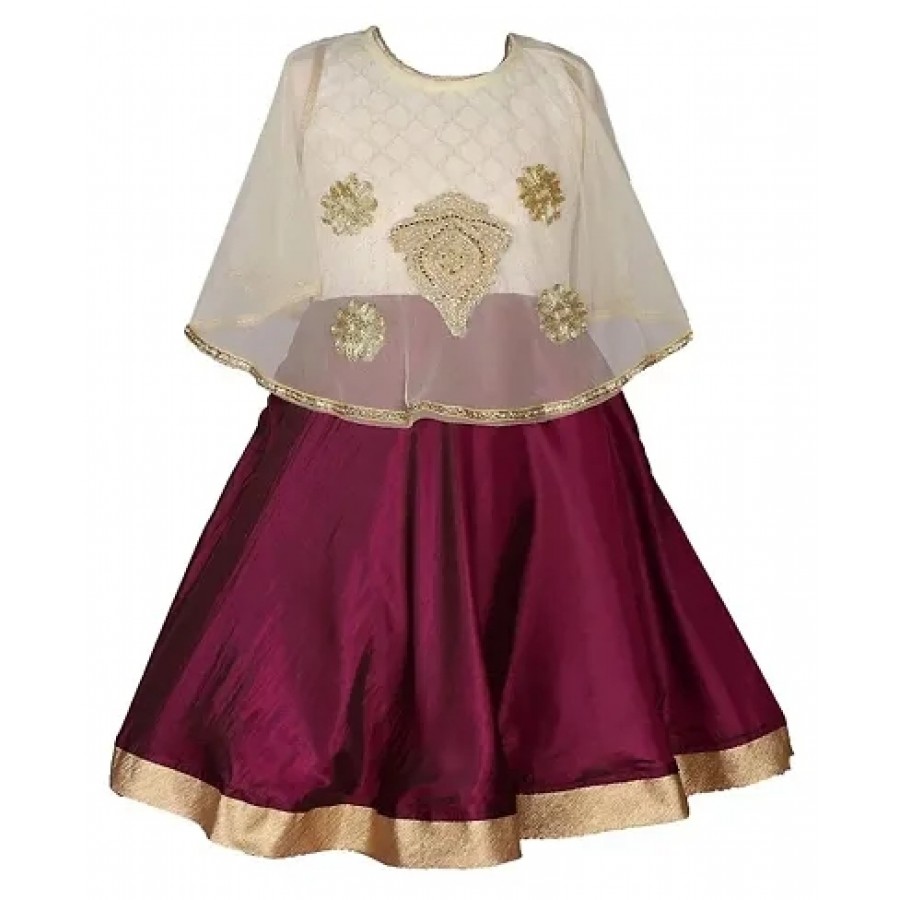 Embellished Silk Purple Dress with Poncho