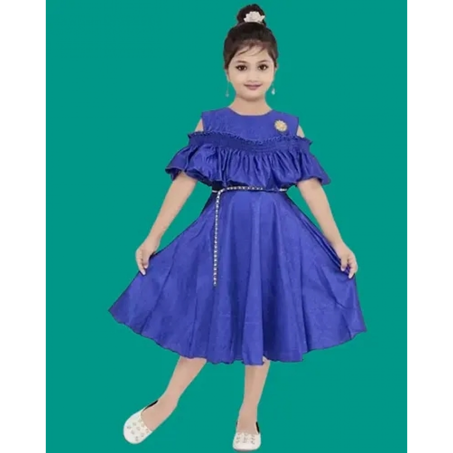 Girls Midi/Knee Length Party Dress  (Blue, Half Sleeve)