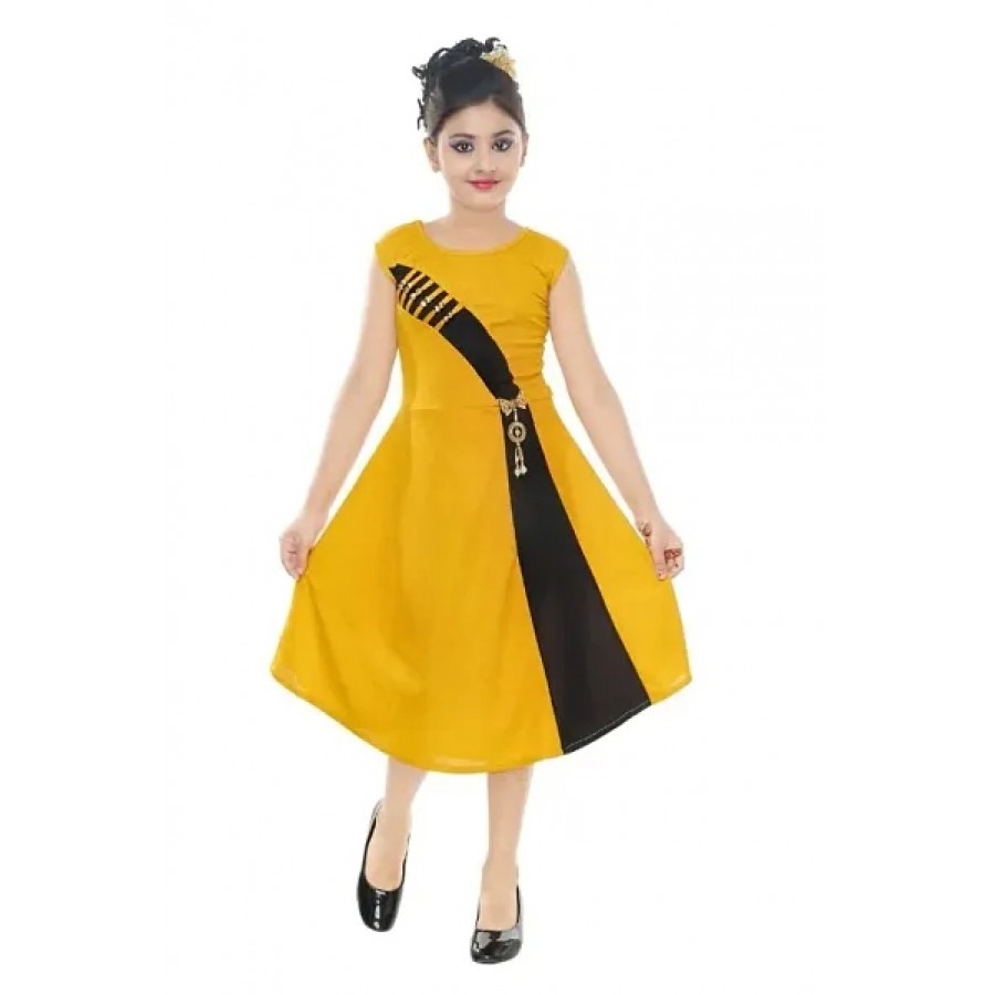 Kids Girl Party Yellow Solid Dress