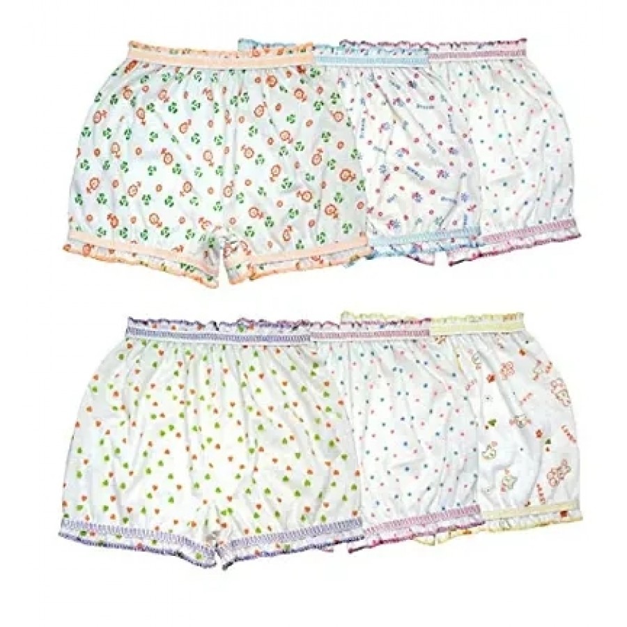 BEXZZOR Pure Cotton Printed Bloomer Panties for Girls  Kids (Pack of 6) White