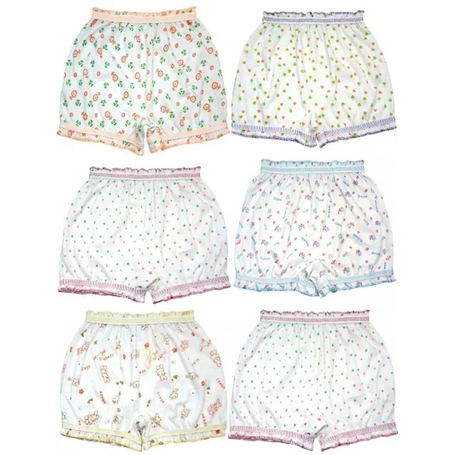 KIDBIRD Pure Cotton Printed White Bloomer Panties for Girls  Kids (Pack of 6)