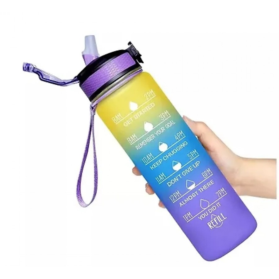 Water Bottle - Water Bottle, Leakproof Durable Water Bottle, Motivational Water Bottle For Gym - 1 Litre Sipper Water Bottle (Multi Colour)