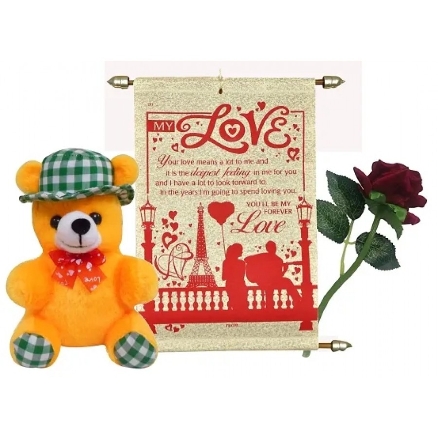 Saugat Traders Best Gift for Girlfriend Teddy with Love Scroll Card  Artificial Red Rose | Birthday Gift, Anniversary Gift