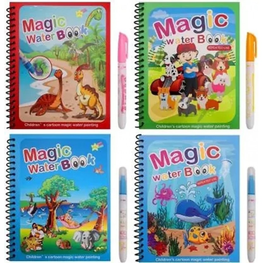 Magic Water Book With Water Pen For Kids To Draw Cartoon Images- Pack Of 3