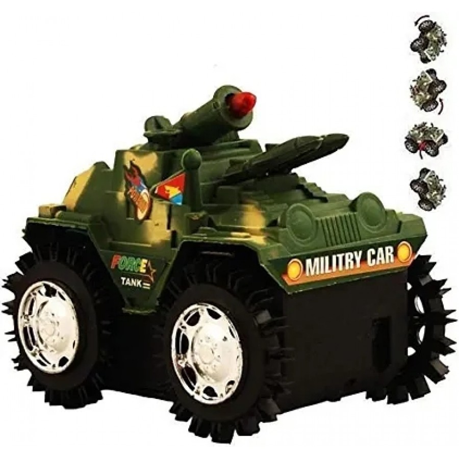 Battery Operated Military Shade Tumbling Tank Action Stunt Car