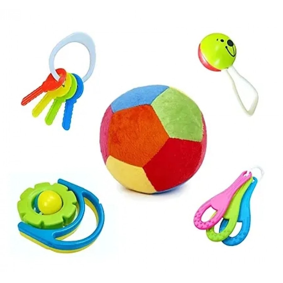 BPA Free Non Toxic Toddler Baby Rattles 5 Mutli Set with Ball