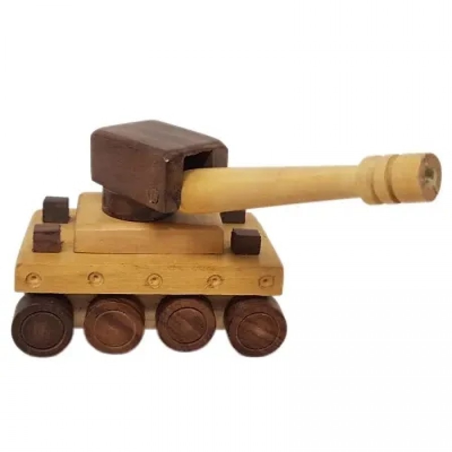 Beautiful Wooden War Tank Moving Toy Showpiece