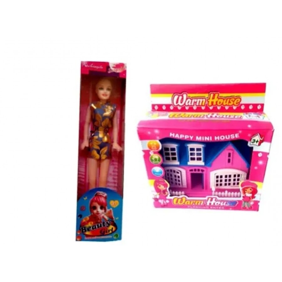 Mini doll house and barbie doll