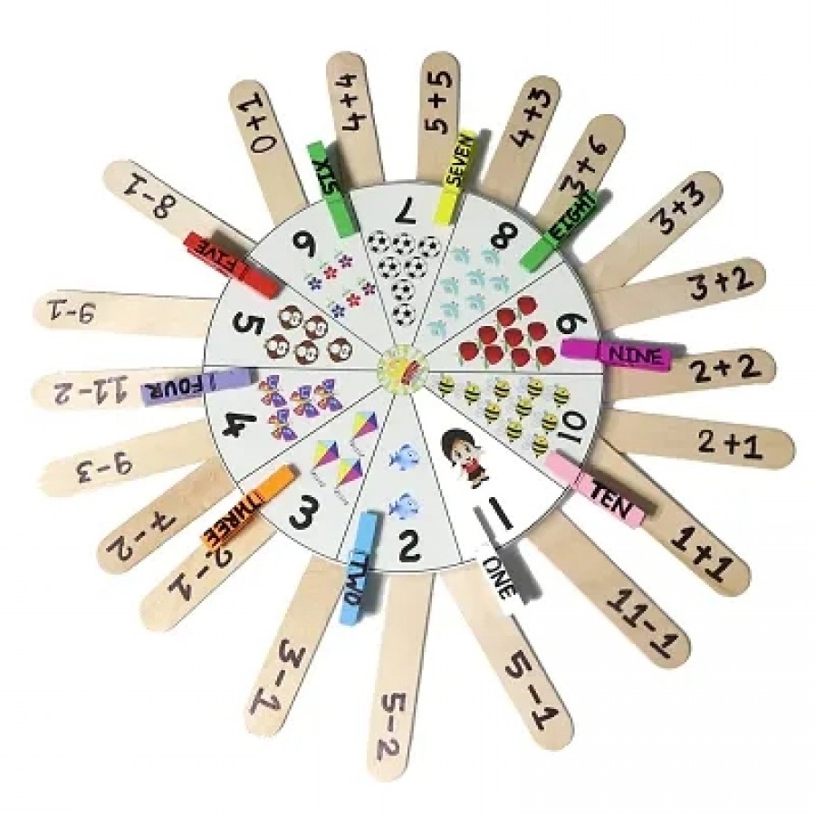 20 sticks / 10 wooden craft clip (Peg) / laminated number wheel For Kids