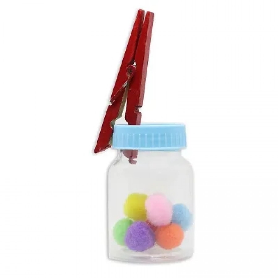 7 rainbow colour pom poms / 1 small Bottle / 1 wooden craft clip (Peg) For Kids