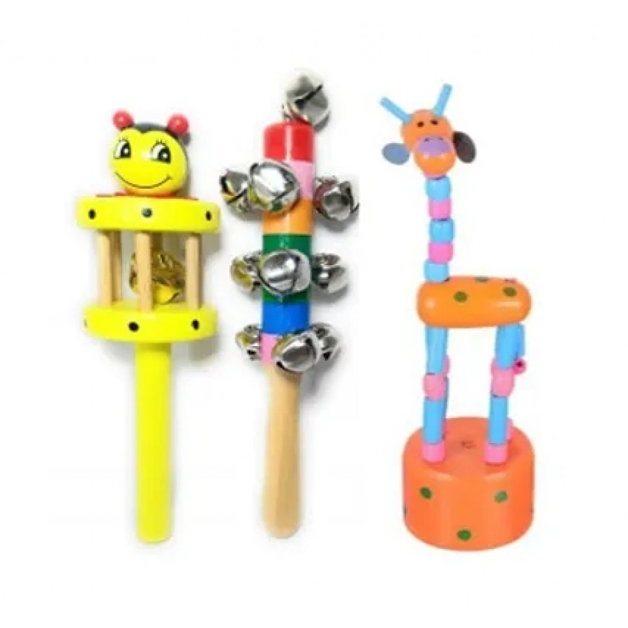 DruArts Handmade Wooden rattle / jhunjhuna toys (Set of 3)