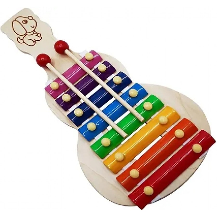 Wooden Guitar Shape Xylophone Toy For Kids With 2 Sticks