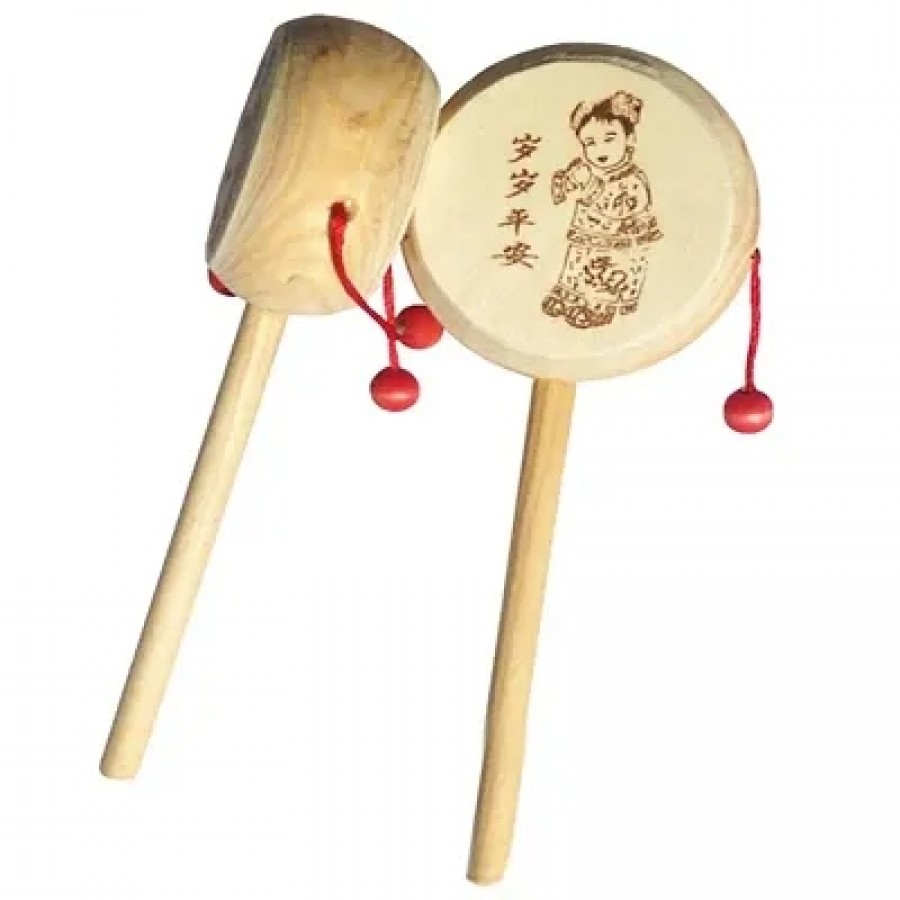 Wooden Rattle Drum Instrument Child Musical Toy (Set Of 2)