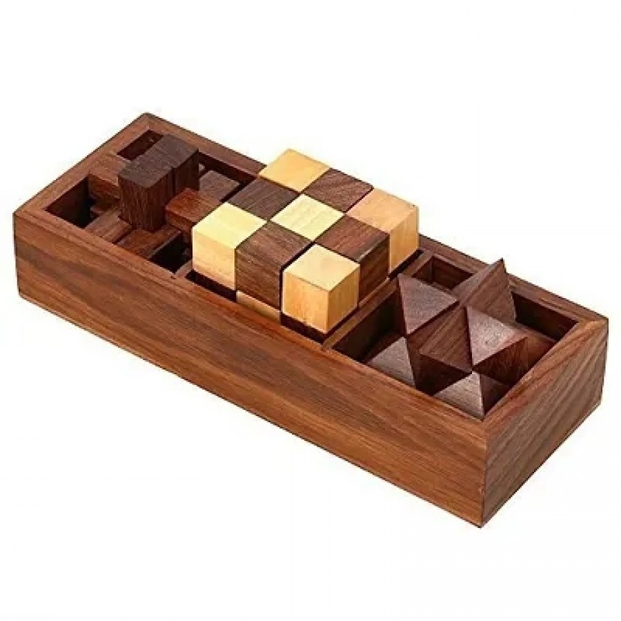 3-In-One 3D Wooden Puzzle Games Set Brain Teaser