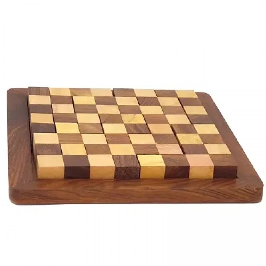 Handmade Indian 13-Pieces Chess Board Style Jigsaw Puzzle Game - Wooden Toy Game - Brain Teaser