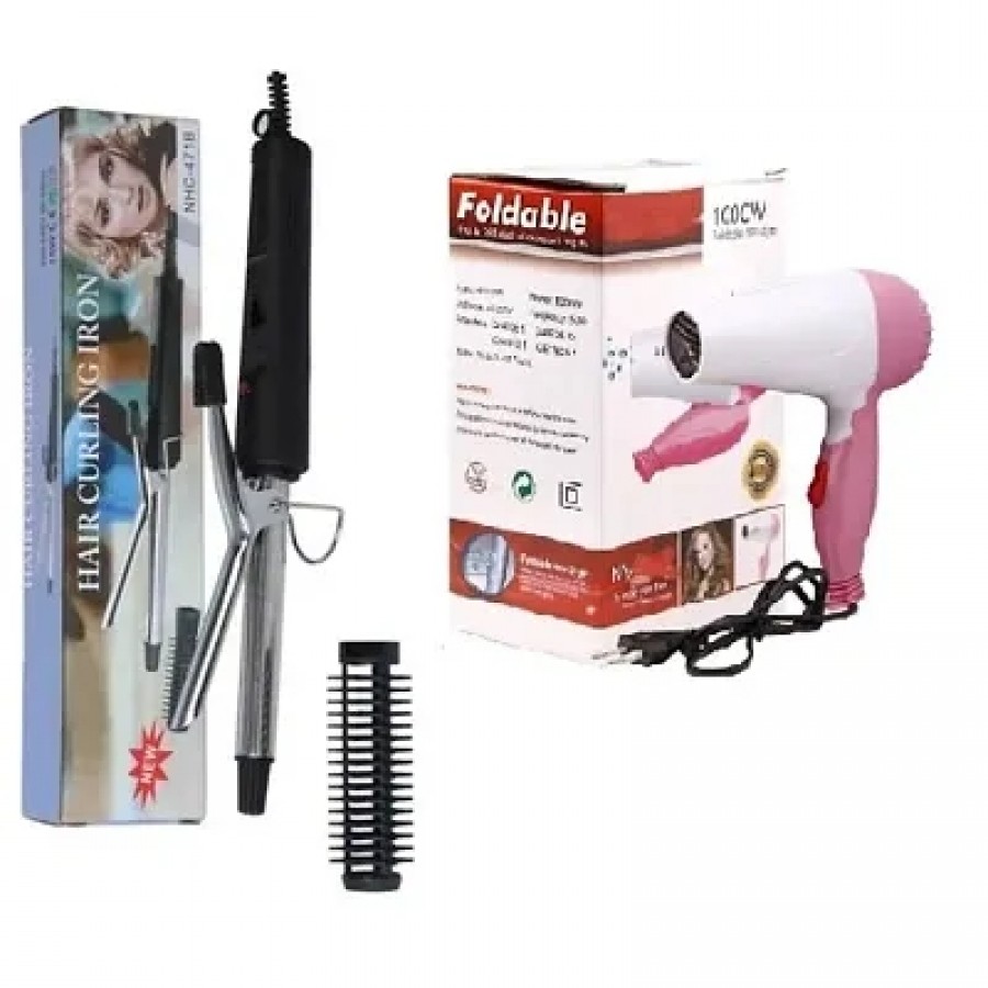 Nova NHC-471B Roller Hair Curling Iron  Nova 1000w Hair Dryer Combo Pack