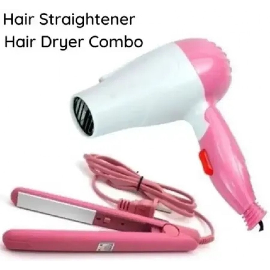 Nova Nv 1290 1000W Professional Hair Foldable Dryer And Nova 2 In 1 Hair Straightener And Curler Machine For Women Combo Pack Hair Styling Combs