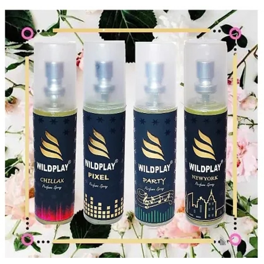 Wildplay Parfume Set Of 4 Chillax,Pixel,Party  Newyork Spray Prafume