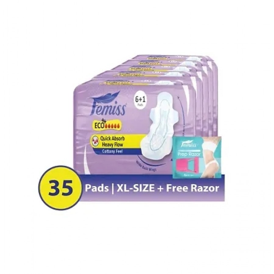 Femiss Super Soft Over Night Sanitary Pad Eco Extra Large Pack Of 5 Each 8 Pads Prep Razor Free Gift Sanitary Needs