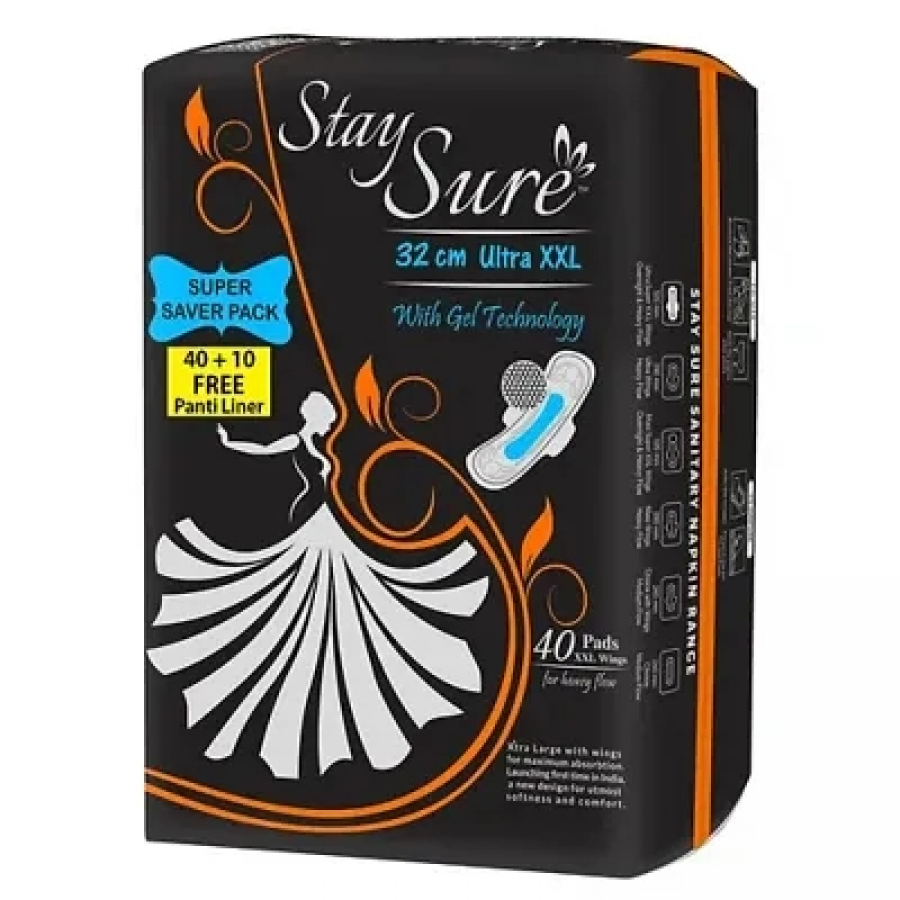 Stay Sure Ultra Thin Sanitary Napkins 3cm XXL Pack of 40 +10  Pads (50 Pads)