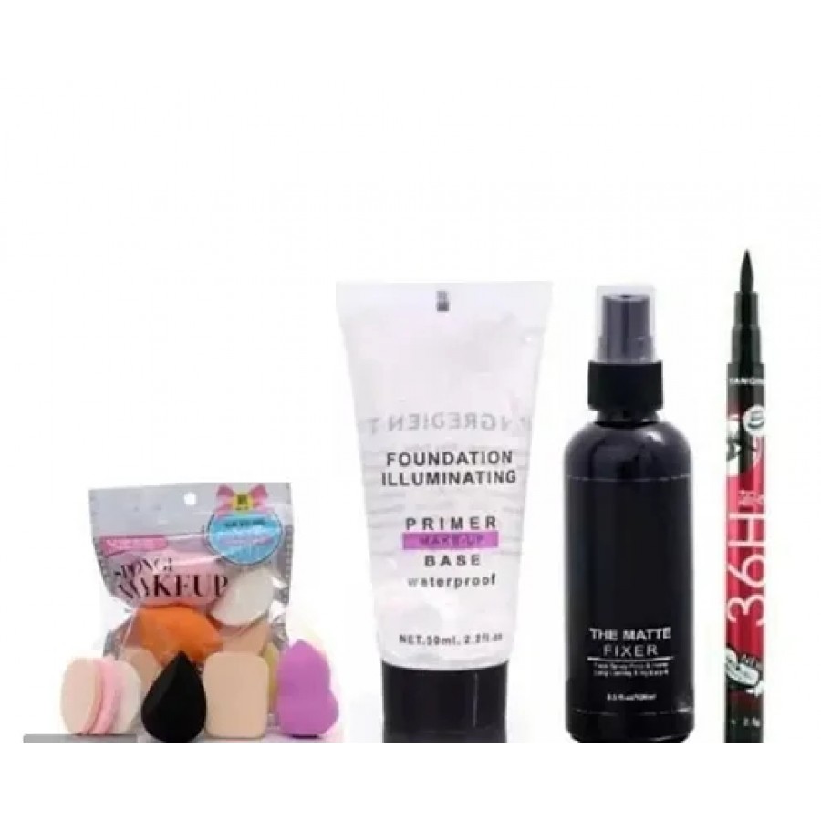 Hot Beauty Combo Of Puff Family And Tube Primer And Make Up Fixer And 36 H Eyeliner