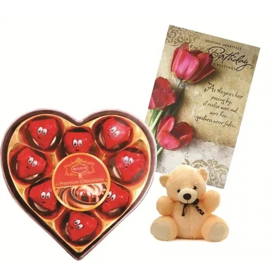 Skylofts Romantic Heart Box with Heart Shaped Chocolates, a Cute Teddy  Greeting Card Birthday Gifts