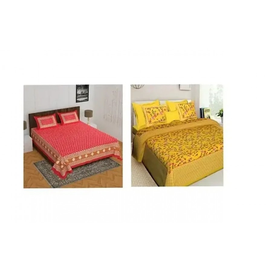 Elegant Multicoloured 2 BedSheet With 4 Pillow Covers