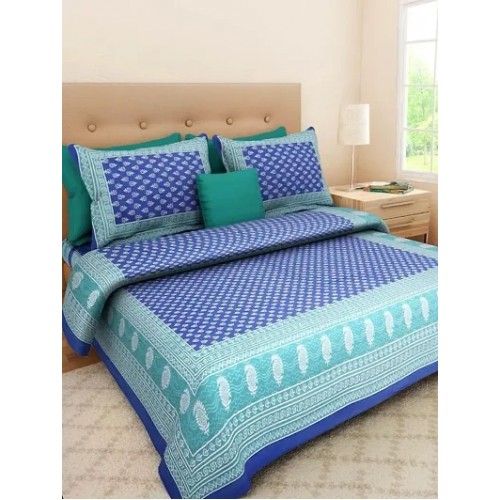 104 TC Cotton Double Jaipuri Prints Flat Bedsheet